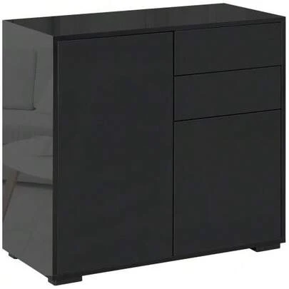 Sideboard Schwarz Aufbewahrungsschrank Mit 2 Schubladen & 2 Türen Kippschutz Für Wohnzimmer Schlafzimmer 117x36x74cm