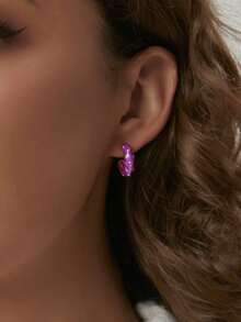 Women's Gold-Plated C-Shaped Hoop Earrings, Paired With Rose Red Enamel And Multicolor Cubic Zirconia, Exquisite And Personalized Design, Suitable For Daily Commute And Workwear, An Ideal Gift For Fashion Enthusiasts - Gold - View 5