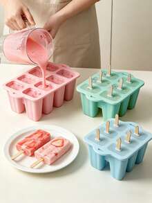 New Silicone Popsicle Mold, 6-Cavity/8-Cavity / Large Capacity Multiple Sizes Available, Comes With Popsicle Sticks, Funnel, Full Set Of Accessories, With Lid Dust-Proof And Heat-Resistant, Easy Release And Reusable, Home-Made Ice Cream, Cheese Sticks, Breast Milk Popsicles, Summer Party Baking DIY Kitchen Tool - Blue - View 3