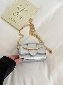 Spring/Summer Style, Simple And Practical Design, High-Quality Material. Decorated With Rhinestone Embroidery Gold Bead Chain Shoulder Strap, Can Be Worn On Shoulder Or Underarm, A Very Suitable Mini Lipstick Bag To Carry. - Silver - View 7