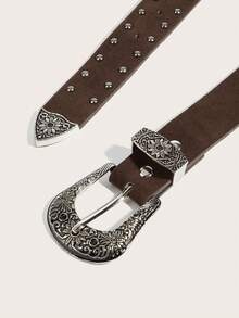 1 pieza Cinturón de cuero con textura de leche y hebilla de estilo vaquero occidental para mujer, adecuado para uso diario - Marrón - Ver 4