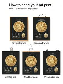 1幅复古无框金色星空天文装饰画，天文艺术墙饰，适用于卧室、办公室、客厅、书房 - 彩色 - 查看 4