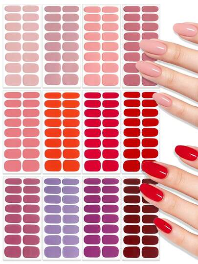 12pcs/Set Solid Color 16pcs/Set Nail Stickers, Full Set Of Various Solid Color Self-Adhesive Nail Stickers, Easy To Apply