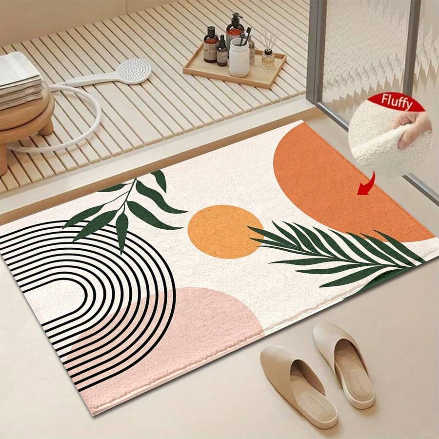1pc Luxury Bohemian Style Modern Geometric & Floral Pattern Super Soft Microfiber Bath Mat, Non-Slip Extra Plush Bathroom Rug, Doormat, Absorbent Bath Mat, Machine Washable Low Pile, TPR Backing, Knitted Fabric, Suitable For Bathroom, Bedroom, Kitchen, Entryway, Indoor & Outdoor Use, Bathroom Accessory & Decor, Perfect Housewarming Gift - Multicolor - View 1