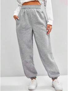 Cómodos pantalones deportivos de cintura alta para mujer, pantalones elásticos y suaves para uso diario con cintura elástica - verde - Ver 3