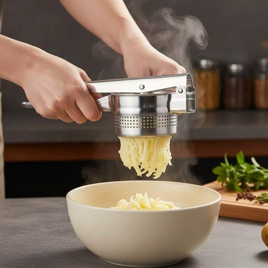 1pc Stainless Steel Potato Presser Masher Ricer Heavy Duty Vegetable & Fruit Juicer Press Maker Tool – Effortless Smooth Mashing For Potatoes - Silver - View 1