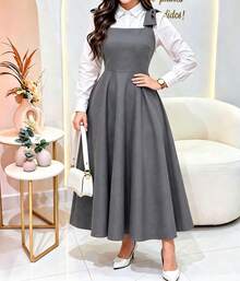Tailored Dress With Wide Straps And Bow, Code 02, Evangelical Fashion (Shirt Not Included) - Grey - View 2