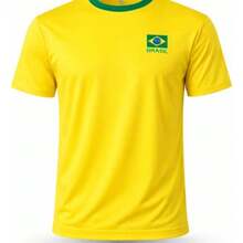 Brazil Unisex Fan T-Shirt, Dry Fit Fabric, 2026 World Cup, Green And Yellow, Men's And Women's - Màu vàng - Xem 2