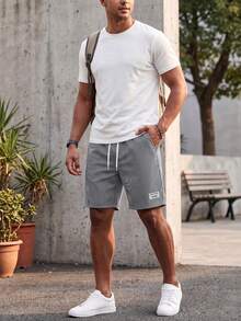 Men's Striped Drawstring Waist Casual Summer Beach Shorts With Tag - White - View 4