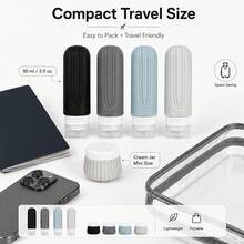 GGGold 8 piezas Juego de contenedores de silicona mate con frascos estriados y bolsa de transporte transparente, botellas rellenables a prueba de fugas para lociones y cuidado de la piel, juego de almacenamiento portátil multicolor para negocios y viajes - Multicolor - Ver 6