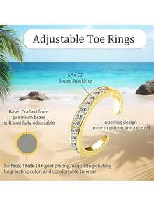 Bộ 4 chiếc nhẫn ngón chân mạ vàng 14K cho nữ, nhẫn hở ngón có thể điều chỉnh, trang sức chân mùa hè đi biển. - Nhiều màu - Xem 6