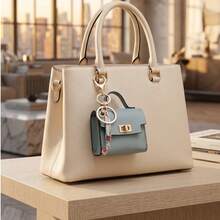 Mini Square Bag Pendant Keychain - High Quality Leather With Colorful Strap, Cute Car Keychain & Bag Charm Accessory - Blue - View 2