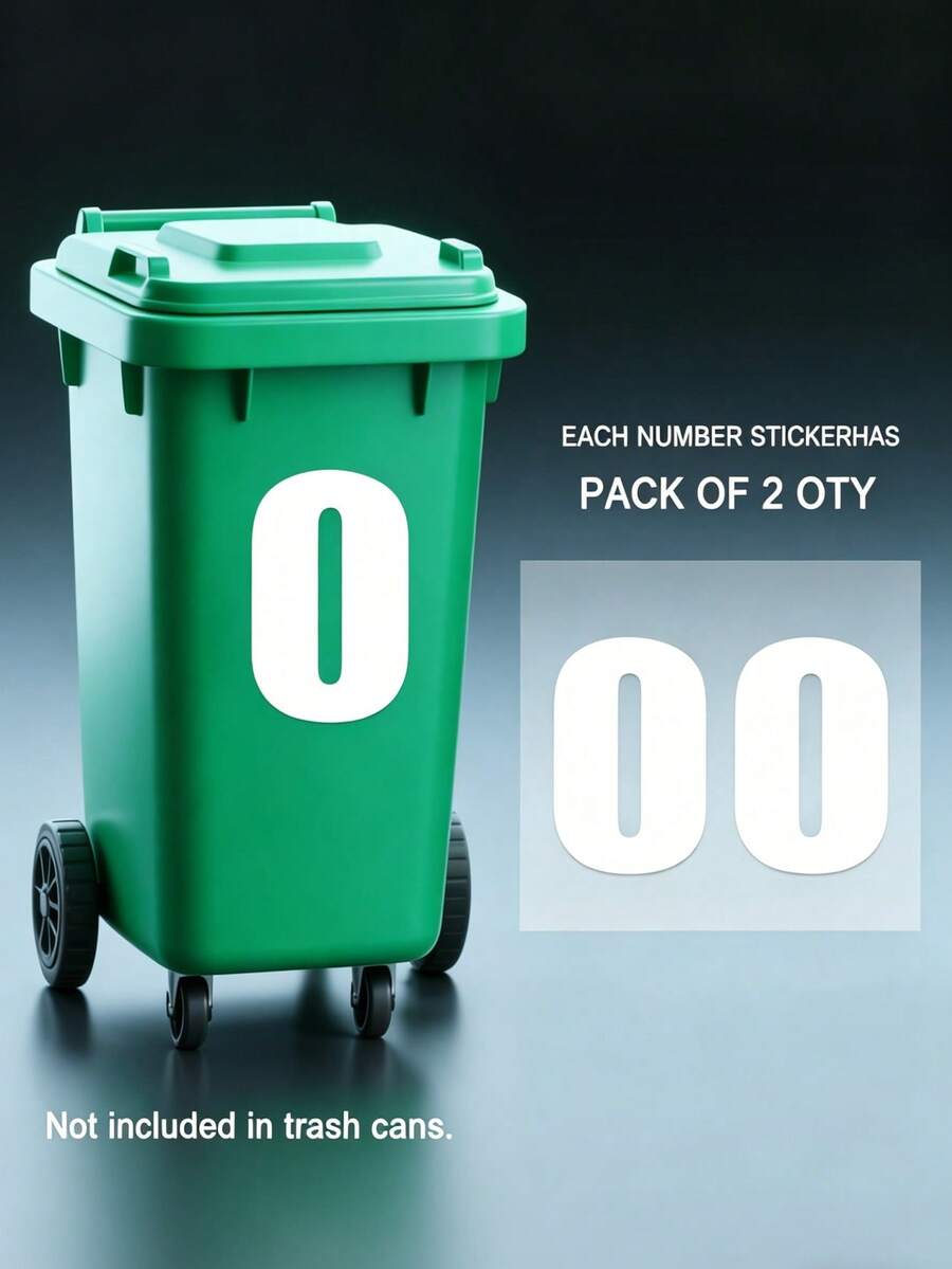 2pcs White Number Stickers For Outdoor Trash Cans, Self-Adhesive Number Stickers, Durable PVC Self-Adhesive, Large Commercial Grade, High Visibility Reflective Trash Can Labels, Suitable For Wheeled Trash Cans, Large Trash Cans, Car Trash Cans, Garage Organization