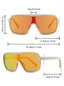 1 Pair Men's Large Frame Rimless Glasses, Suitable For Cycling, Beach, Music Festival, Fishing - Orange-white Framed With Red Mercury - View 4
