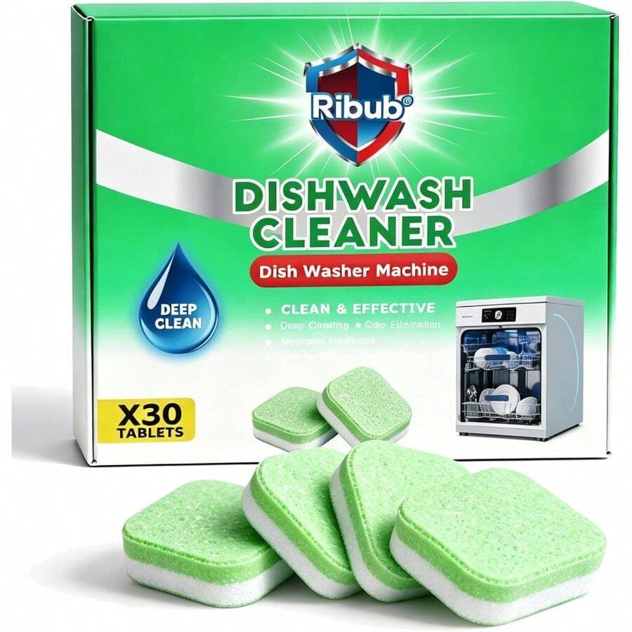 Dishwasher Cleaner Tablets, 30 Pack, Helps Reduce Limescale, Grease Odors, Supports Hard Buildup, Dishwasher Spray Arms, Filters Drains, Tea Tree Oil - Default - View 1