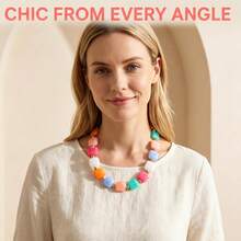 Dây chuyền hạt cườm rực rỡ dành cho nữ, vòng cổ choker phong cách Bohemian độc đáo làm từ hạt nhựa, quà tặng Ngày của Mẹ hoặc sinh nhật cho mẹ, cô giáo, dì. - vòng cổ màu cam - Xem 5