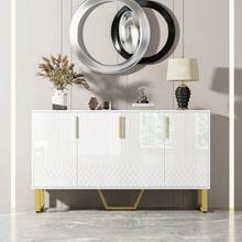 High Gloss Sideboard, 4 Doors, Metal Handles And Legs, Geometric Design In White, 140 Cm Long X 40 Cm Wide X 80 Cm High. - White - View 12