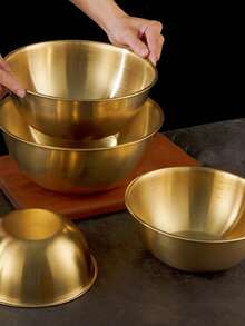 3pcs/Set Stainless Steel Salad Mixing Bowl With Measurement Scale, Baking & Egg Whipping Bowl, Vegetable Washing Basin Set - Gold - View 3