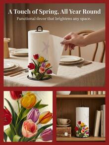 Soporte para caja de pañuelos con diseño floral. Tulipán. Cala. Dispensador decorativo de caja de pañuelos premium. No se requiere perforación, montaje superficial, reutilizable, duradero. Decoración navideña, apto para cocina, baño y fiestas. Construcción de hierro resistente, perfecto para celebraciones festivas. - Multicolor - Ver 9