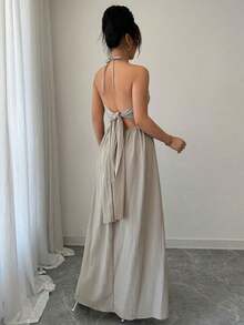 YHHRafferiza Vestido línea A con escote halter, cordones y espalda descubiertaYHH - Rojo 2 - Ver 9