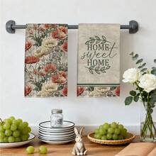 MEMNUN 2入組復古花卉罌粟花插圖 Home Sweet Home 文字圖案廚房毛巾 40*60cm/45*70cm 柔軟超細纖維材質 洗碗布 刷洗墊 手巾 廚房與浴室日常家居裝飾 適合廚房與餐廳裝飾 全季節適用 - 彩色 - 查看 8