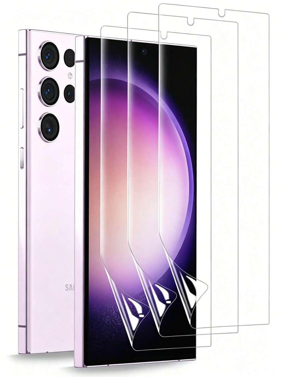 3pcs Galaxy S23 S22 Ultra/ Note 14 13 Pro+ 4G 5G/Honor Phone Screen Protector Film High Definition Skin-Friendly Hydrogel Film Anti-Explosion Anti-Scratch Anti-Fall Anti-Fingerprint Full Screen Coverage Curved Phone Screen Protector Film Suitable For Daily Protection, Office, Home Phone Accessories Waterproof Shockproof - Clear - View 1