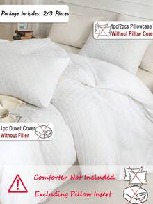 2/3pcs White Line Bedding Set - Includes 1 Duvet Cover & 1/2 Pillowcases (Excluding Inserts), Bohemian Country Style, Lightweight & Breathable, Machine Washable, BohoCottage, Spring Bedding - White - View 3