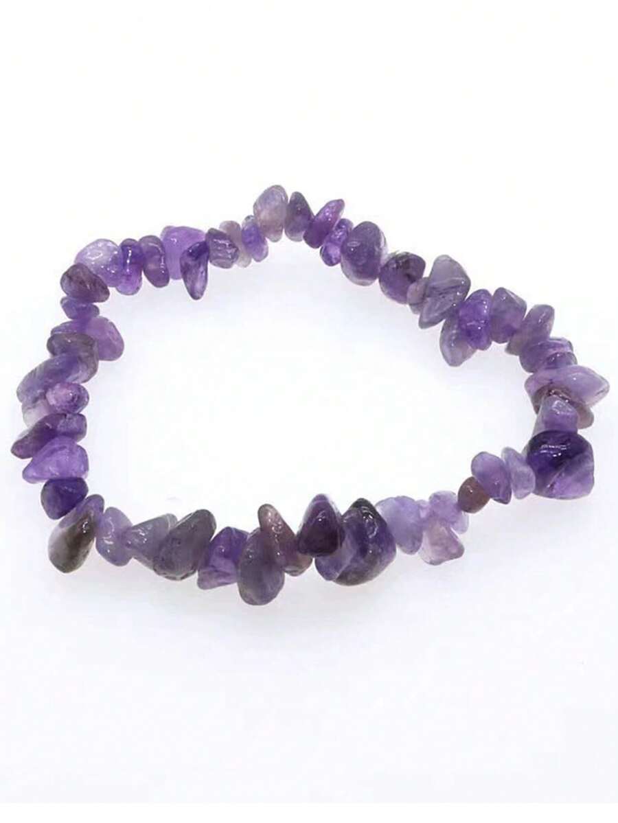 1pc Women's Asymmetrical Crystal Beaded Adjustable Bracelet, Vacation Style - Purple - View 1