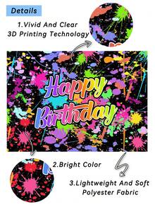 1pc Vibrant Graffiti Happy Birthday Photography Backdrops,Colorful Paint Splatter Party Banner,Newborn Shower Photo Background,Indoor Outdoor Decoration Supplies - A - View 4