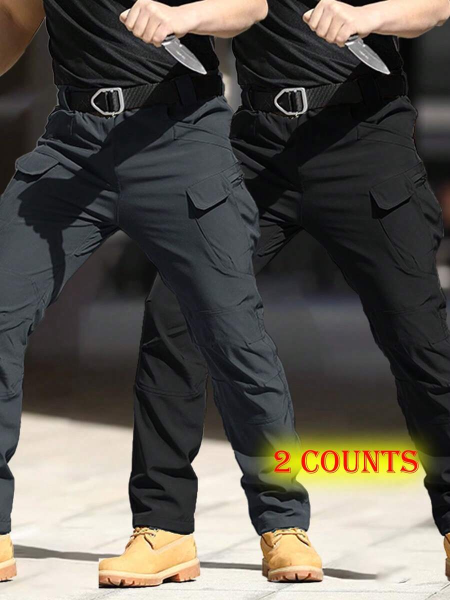 (2 PCS) Waterproof Tactical Pants With 9 Deep Double Pockets, Small Front Pockets - smoke gray - View 1