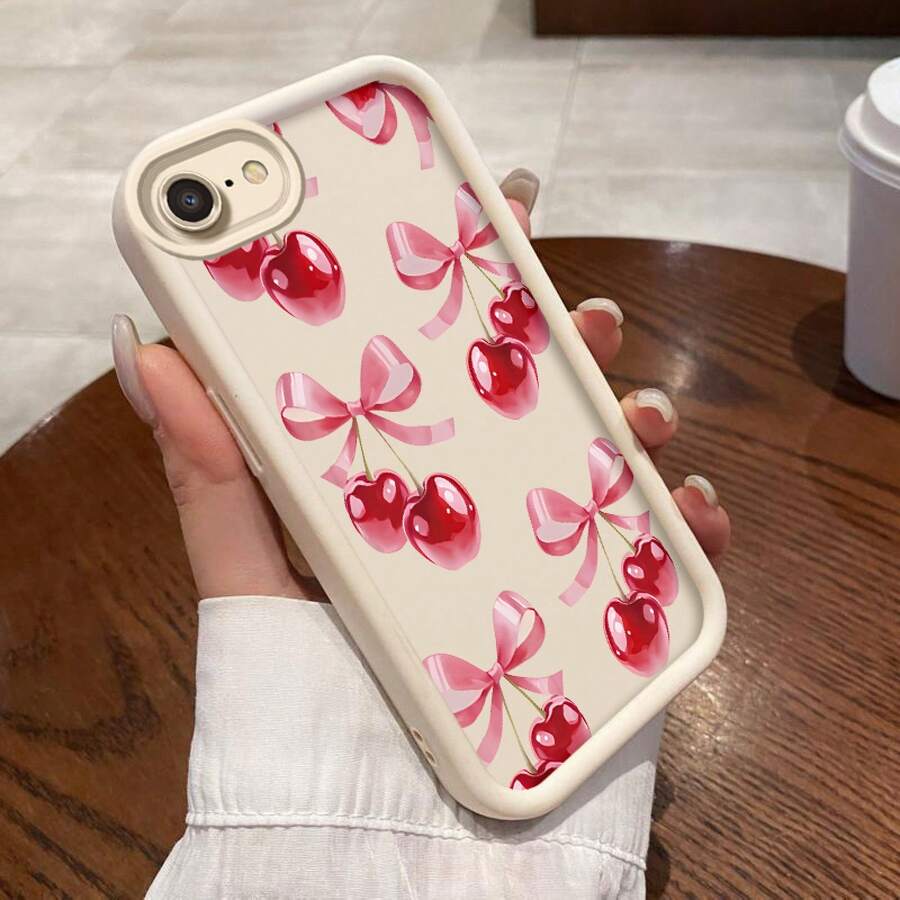 [24h Shipping from MX]Para iPhone SE (2022) Funda de Teléfono Escalera Ojo del Cielo Diseño de Cereza Suave Lindo Minimalista Moda Grafiti Texturizado  Divertido Alta Calidad Cojín de Aire Creativo Estilo Japonés Elegante Antimanchas Antichoque Modelo Encantador Ligero Regalo Joven Cartón Único Duradero Fresco Estilo Coreano Casual Protección Antideslizante - Negro - Ver 1