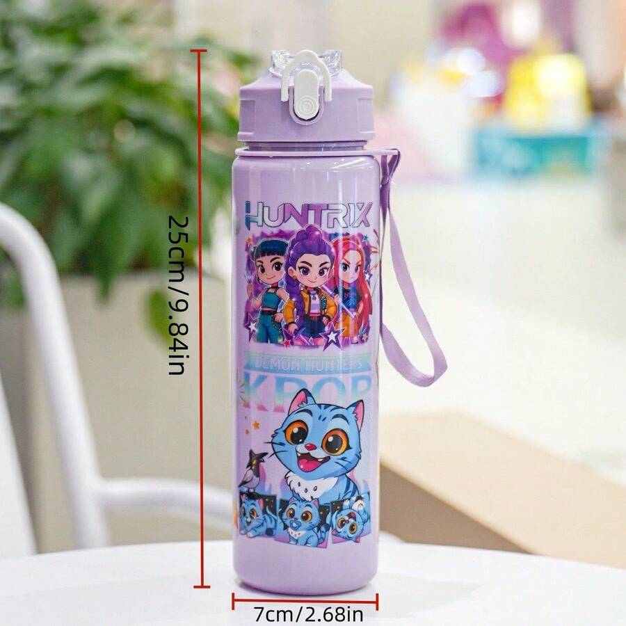 1pc High-Quality Cartoon Witch Hunter Portable Outdoor Children/Adult Plastic Straw Cup, K-POP Witch Hunter Cute Straw Cup With Rope For Students, 900ML Plastic Water Bottle, Bouncy Handle Cup Suitable For Students, Tritan Water Bottle, Large Capacity