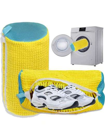 1 túi giặt giày 360 độ, làm từ chất liệu nylon, phù hợp với mọi loại giày - Chống biến dạng, có thể tái sử dụng, có khóa kéo bền, làm sạch sâu 360 độ, có thể giặt máy, phơi khô, lớp lót nhung mềm mại, phù hợp với giày thể thao và giày thường ngày.