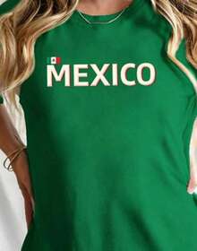 Under The RadarCamiseta gráfica ÉXICO para mujeres - Verde casual con cuello redondo con diseño de bandera, manga corta, moda primavera y verano, ropa casual Camiseta gráfica Camisa de cuello redondo100% cotton-Vintage Street Style Unisex Loose Cotton Short Sleeve Crew Neck T-Shirt - Verde - Ver 7