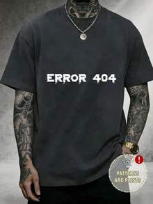Glitch Error 404 Style Cotton T-Shirt Unisex  Wear For Home Commute Campus Sports Party Play - Black - View 1