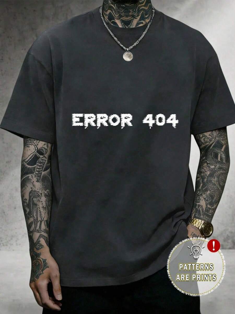 Glitch Error 404 Style Cotton T-Shirt Unisex Wear For Home Commute Campus Sports Party Play - Black - View 1