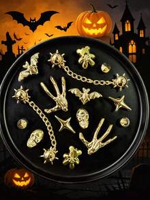 Bộ 16 phụ kiện thời trang phong cách punk chủ đề Halloween tối màu, phụ kiện trang trí giày ABS có thể tháo rời, phù hợp với guốc, dép xăng đan, phụ kiện giày chất lượng cao, có thể dùng làm quà tặng sinh nhật và quà lưu niệm tiệc tùng. - Vàng - Xem 2