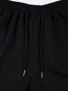 Pantalones Cortos Deportivos Holgados para Mujer, Cintura Alta con Cordón, Estilo Casual para Primavera/Verano - Negro - Ver 3