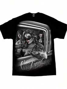Chicano Art T Shirt DGA D Gonzales Clowning Around Chicano Art T Shirt Comfortable Round Neck Short Sleeves SizeS- 3XL- 158149655 - 黑色 - 查看 5