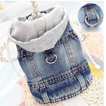 Áo khoác có mũ trùm đầu và khóa cài mới, kiểu dáng denim, phù hợp cho các giống chó nhỏ như Bichon Frise, Teddy và mèo, thích hợp mặc vào mùa xuân và mùa thu.