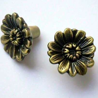 Cabinet Knobs Vintage Dressers Knobs Bronzed Daisy Floral Drawer Knobs With 3 Sized Screws For Furniture Kitchen Antique Closet Door Pull Round Zinc Alloy Flower Drawer Knobs