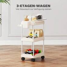 Aufbewahrungswagen, 3 Körbe, Handtuchhalter, Räder, Griff, Metallgestell, Weiss - White - View 4