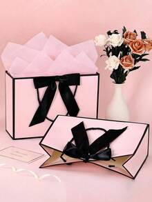 Set de 4 bolsas de regalo, que incluye 1 bolsa de regalo, 1 papel de seda, 1 tarjeta con cinta, 1 bolsa de compras, 1 bolso de mano, decorados con lazos, adecuados para niñas, bodas, fiestas, Navidad, Acción de Gracias, Año Nuevo, bodas, cumpleaños y otras ocasiones, bolsas de regalo de alta gama, regalos para el Día de San Valentín, damas de honor, reuniones con novias, Día de San Valentín y otras ocasiones - Multicolor - Ver 7