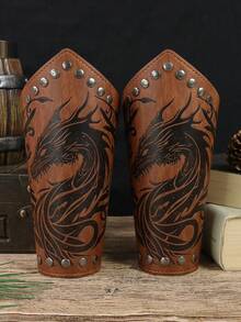 Bộ 2 miếng bảo vệ cánh tay bằng da PU dập nổi hình rồng thời Trung cổ Viking, trang phục LARP thời Phục Hưng, thích hợp cho Cosplay, Lễ hội thời Phục Hưng và Halloween. - A - Xem 10