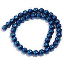 1 Strand 2/3/4/6/8/10mm Approx. 38-180pcs Blue Round Hematite & Black Tourmaline Drilled Spacer Beads For Handmade Bracelets, Necklaces, Earrings, Jewelry, Shoe Decor, Clothing Accessories, Non-Magnetic - Electroplating Blue - View 8