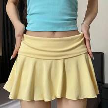 Faldas fruncidas que se vuelvan a la cintura para prevenir la exposición, Vestido corto deportivo de Golf para mujer, Falda corta atlética de cintura alta de alta elasticidad - Amarillo - Ver 4