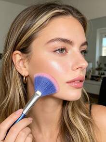 Cọ tán phấn highlight hình quạt mới, cọ nền không đường may, cọ đắp mặt nạ, cọ trang điểm chuyên nghiệp, lông mềm, dụng cụ trang điểm đa năng tạo khối và đánh má hồng. - Màu xanh hải quân - Xem 7