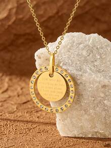 MONALLY Collar con colgante redondo de acero inoxidable chapado en oro de 18K con circonita cúbica tallada, joyería con cita de amor "Eres mi todo" para mujer, regalo perfecto para aniversario/cumpleaños/dama de honor/esposa - collar colgante - Ver 1
