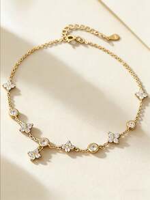 1pc S925 Sterling Silver Four-Leaf Clover Anklet, Woodland Chic Style, Designed For Sweet And Artistic Girls, Adjustable Clasp, Perfect Gift For Bestie Or Birthday - Four-leaf Clover - View 11