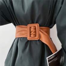 A Stylish And Exquisite Simple Solid-Color Wide Leather Belt Women, An Accessory To Pair With Coats And Wide-Leg Pants, Suitable Daily Work, Casual Outings, Holidays, Events, Banquets, And Parties - 紅色 - 查看 2